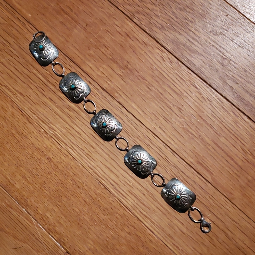 Sterling Silver Turquoise Concho Bracelet Native American - Picture 6 of 9